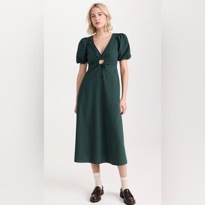 Madewell Terri Poplin Midi Puff Sleeve Dress US 10 Dark Palm Green